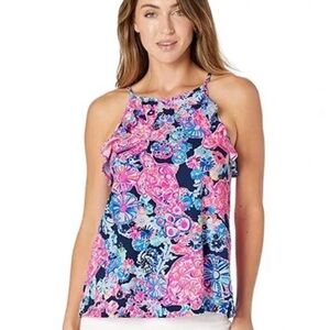 NWOT Lilly Pulitzer Billie Tank Top Women’s XL High Tide Navy Turtle Amazement